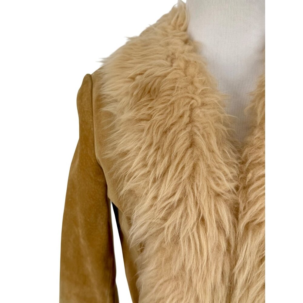 Vtg 60s Leather & Afghan Penny Lane Coat | Free People Boho Indie Luxe Grunge S - Picture 2 of 13